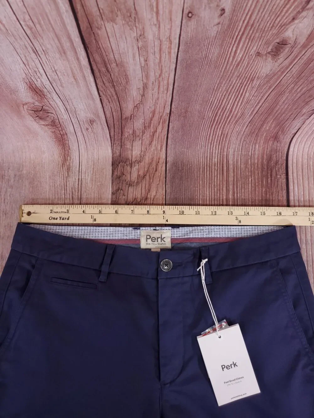 NWT Perk Clothing Feel Good Chino Mens 34x32 (31.5 Inseam) Slim Fit Stretch Navy